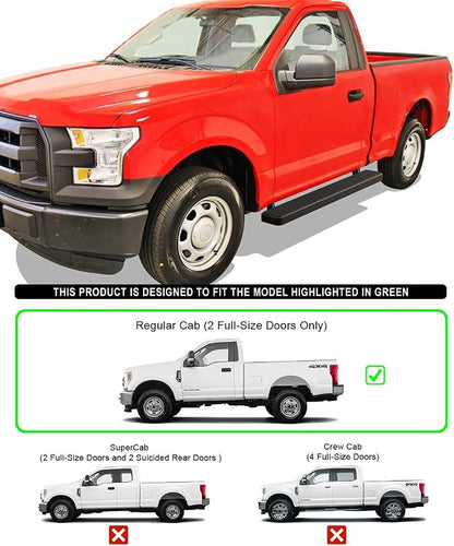 APS Running Boards 6-inch Black Compatible with Ford F150 2015-2026 Regular Cab & F-250 F-350 Super Duty 2017-2026 Stainless Steel (Nerf Bars Side Steps Side Bars)
