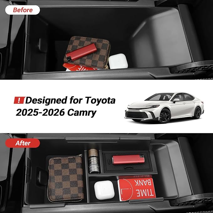 3PCS Center Console Organizer Compatible with Toyota 2025 2026 Camry Accessories Silicone Wireless Charging Anti-Slip Mat ABS Material Armrest Secondary Storage Box