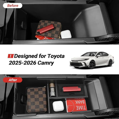 3PCS Center Console Organizer Compatible with Toyota 2025 2026 Camry Accessories Silicone Wireless Charging Anti-Slip Mat ABS Material Armrest Secondary Storage Box