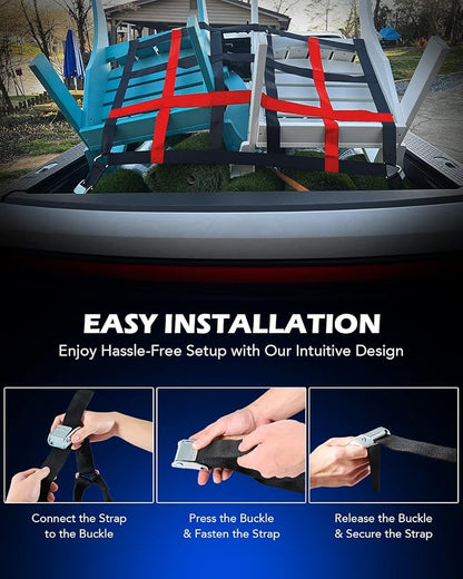 Orion Motor Tech Cargo Net for Pickup Truck Bed, 3.5'x4.2' Truck Short Bed Net for SUV ATV Oil Rig Cargo Rack, Heavy Duty Mesh Cargo Netting for Pickup with S-Hook Straps Tie Down Strap Bungee Cord