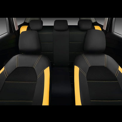 CAR PASS Leather Seat Covers, Breathable Universal Car Seat Cover Full Set for Cute Women Girly,5mm Composite Sponge Inside,Airbag Compatible Fits Most Auto,SUVs,Trucks,Vans(Full Set,Black&Yellow)