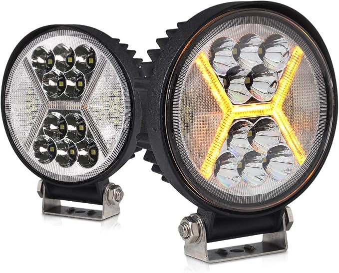 2PCS Round LED Pods Driving Lights Bar with Amber DRL Light - 117W 12000LM Flood Spot Combo Beam Working Light Pod Off Road for Trucks,SUV,Hunters,Jeep,Boat etc