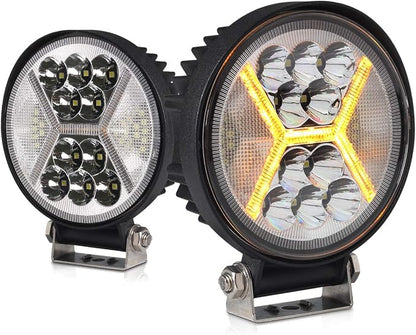 2PCS Round LED Pods Driving Lights Bar with Amber DRL Light - 117W 12000LM Flood Spot Combo Beam Working Light Pod Off Road for Trucks,SUV,Hunters,Jeep,Boat etc