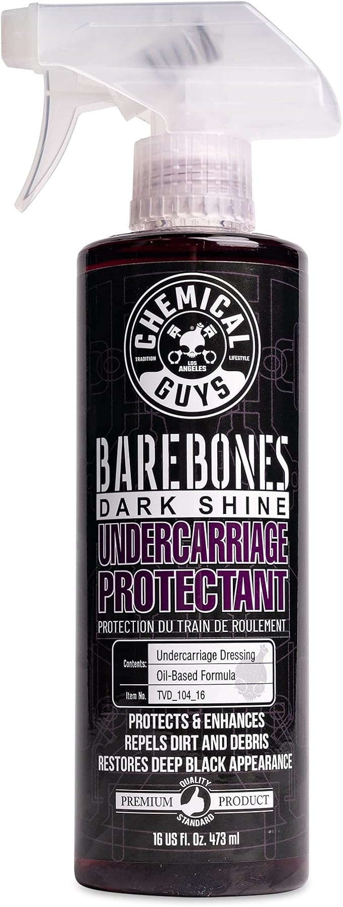 Chemical Guys TVD_104_16 Bare Bones Premium Dark Shine Spray for Undercarriage, Tires and Trim, Safe for Cars, Trucks, Motorcycles, RVs & More, 16 fl oz