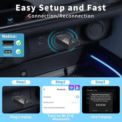 Wireless CarPlay Adapter,Convert Wired to Wireless CarPlay Adapter,Plug&Play 2-in-1 CarPlay & Android Auto Adapter,Fast&Stable Mini USB&USB-C/Type-C Car Adapter,Suitable for iOS10+/Android11+（Black）