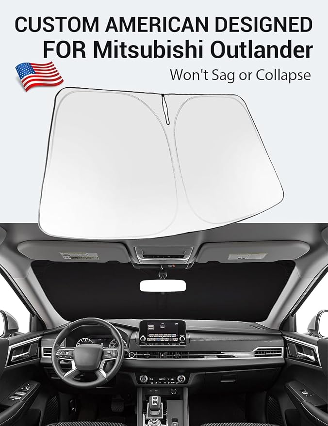 Proadsy 2026 Upgrade Windshield Sun Shade Custom Fit 2026 2025 2024 2023 2022 Mitsubishi Outlander Foldable Front Sunshade Protector Sun Visor Blocks UV Rays Keep Car Cooler