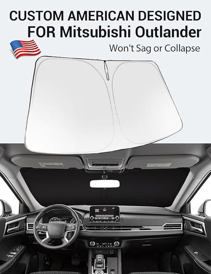 Proadsy 2026 Upgrade Windshield Sun Shade Custom Fit 2026 2025 2024 2023 2022 Mitsubishi Outlander Foldable Front Sunshade Protector Sun Visor Blocks UV Rays Keep Car Cooler