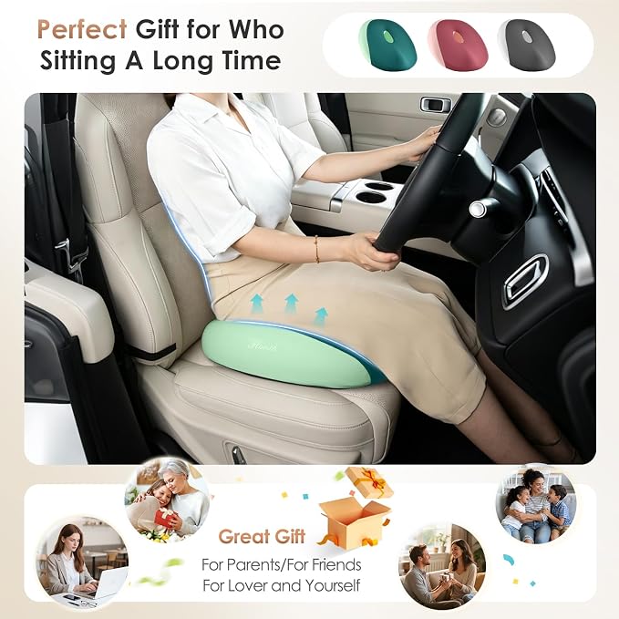 FLORICH Large Car Seat Cushion for Long Sitting, Ergonomic Memory Foam Driving Seat Cushion for Back & Sciatica Pain Relief, Non-Slip Washable Seat Cushion for Car, Driver, Office-Green