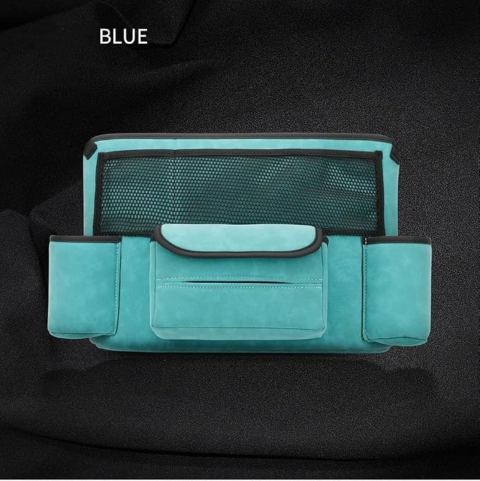 JEYODA Car Handbag Holder Between Seats Suede Large Capacity Car Purse Holder Automotive Consoles & Organizers for Document Phone Storage Car Accessories Interior (1925-style 2 blue)