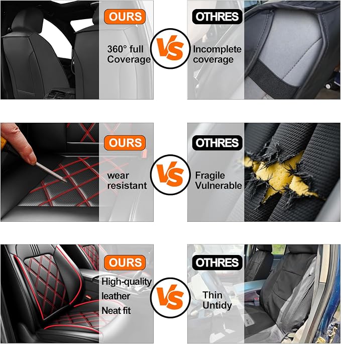 Malibu Car Seat Covers Fit for Chevrolet/Chevy Malibu 2007-2026, Full Coverage Leather Waterproof Breathable Seat Covers, Automotive Seat Protectors, Airbag Compatible, 2 Front Seats, Red Black