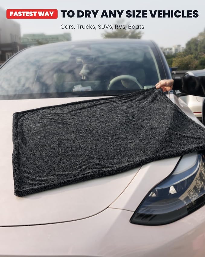 LASFIT Drying Towel, [2025 Upgraded] Large Super Absorbent Car Drying Towel for Car Detailing Streak Free, XL 1300 GSM Premium Ultra Soft Microfiber, Twisted-Loop Microfiber Towels for Cars