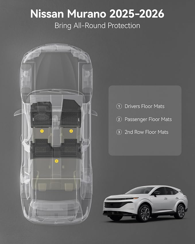 3W Floor Mats for Nissan Murano 2025 2026, Custom Fit All Weather TPE Protection Floor Liners for Murano, Heavy Duty Automotive 1st & 2nd Row Car Mats, Black