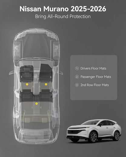 3W Floor Mats for Nissan Murano 2025 2026, Custom Fit All Weather TPE Protection Floor Liners for Murano, Heavy Duty Automotive 1st & 2nd Row Car Mats, Black