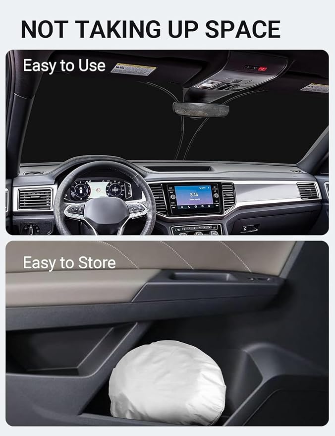 Proadsy Windshield Sun Shade Custom Fit Volkswagen Atlas 2018-2024 2025 2026 4-Layer Foldable Front Sunshade Protector Sun Visor Blocks UV Rays Keep Car Cooler