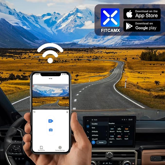 Fitcamx 4K Dash Cam Suitable for Toyota 4Runner 2025-2026 & Hybrid (HD2-35030), OEM Factory Look, UHD 2160P Video, Built-in WiFi & APP, Loop Recording, G-Sensor, Night Vision, Plug & Play, 64GB Card