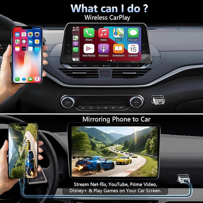 Wireless CarPlay Adapter with Wired DP Video Streaming for Net-Flix YouTube TikTok, Screen Mirroring for iOS & Android, Voice Control Navigation Music Calls, Compatible with Wired CarPlay Gray