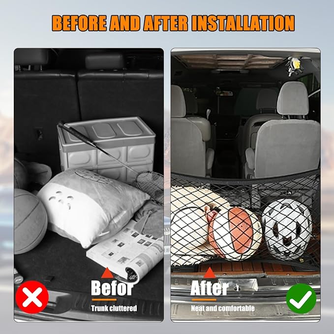 43.3” x 15.7” Cargo Net Trunk Bed Extender, Envelope Mesh Truck Bed Organizer Car Exterior Accessories, Universal Elastic Trunk Storage Net with Metal Hook