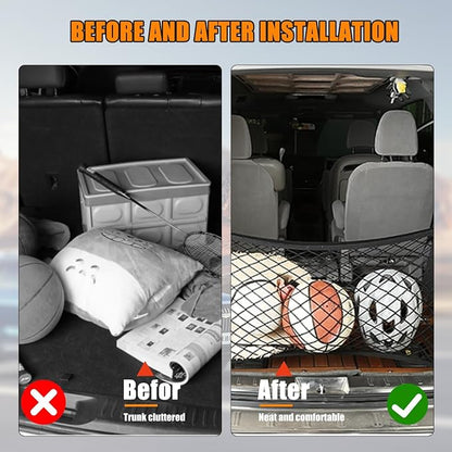 43.3” x 15.7” Cargo Net Trunk Bed Extender, Envelope Mesh Truck Bed Organizer Car Exterior Accessories, Universal Elastic Trunk Storage Net with Metal Hook