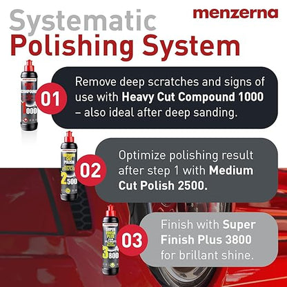 menzerna Polishing Set 8oz – HCC1000, MCC2500 & 3800 | 3-Step System for Scratch Removal, Swirl Elimination & Mirror-Like Finish