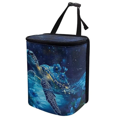 Talayituse Turtle Daisy Galaxy Print Car Trash Bin, Large Size Auto Trash Can Adjustable Portable Garbage Can with Lid, Vehicle Hanging Bag for Headrest Front Back Seat