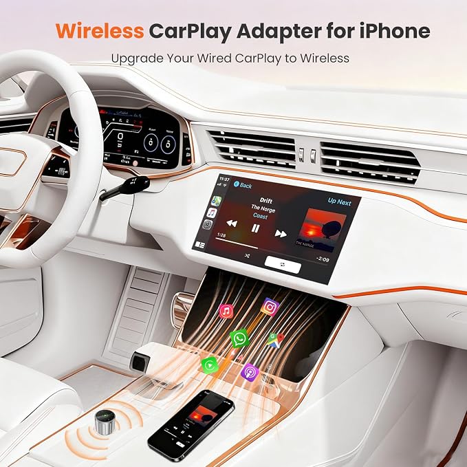 Wireless CarPlay Adapter for iPhone - Plug and Play, Converts Wired to Wireless, Stable Connection Without Delay, Compatible with iOS 10+ & 800+ Car Models, Not for Android 2025 (Silver)