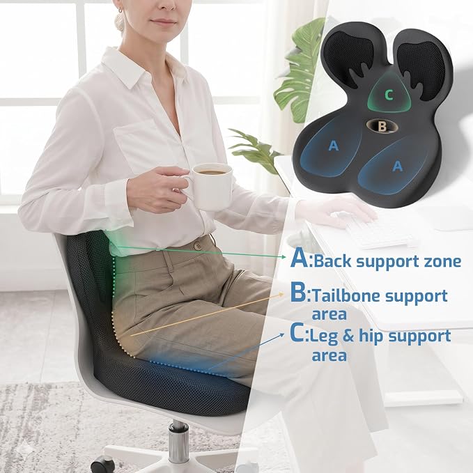 Memory Foam Seat Cushion,Orthopedic Ergonomic Seat Cushions for Tailbone,Sciatica, and Back Pressure Relief,L-Shaped Design & Adjustable Strap,Lumbar Support Pillow for Office,Car,Desk Chair