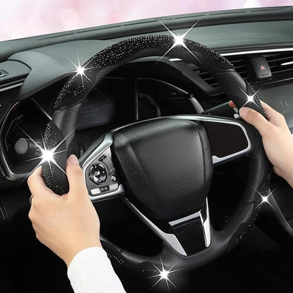 West Llama Diamond Bling Car Steering Wheel Cover with Crystal Rhinestones,3PCS Segmented Steering Wheel Protector,Universal for 99% Cars for Women(Black with Black Diamond)