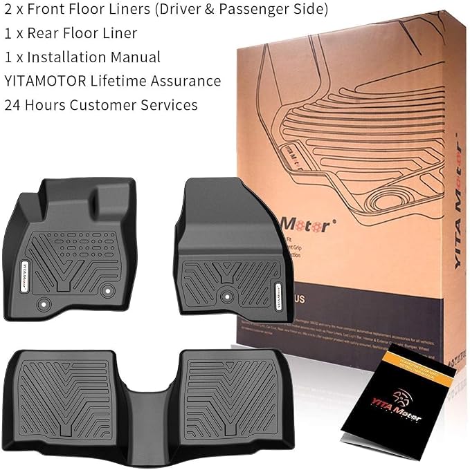 YITAMOTOR Floor Mats Compatible with 2015-2019 Ford Explorer Without 2nd Row Center Console, Custom Fit Floor Liners 1st & 2nd Row All- Weather Protection,Black