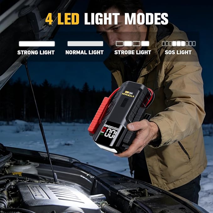 VTOMAN VL7 6000A Jump Starter Upgraded with LiFePO4 Battery,24000mAh Portable Car Battery Booster (All Gas/10L Diesel),12V Jump Box Power Pack with USB-A,Type-C & DC Output,LED Light,EVA Bag