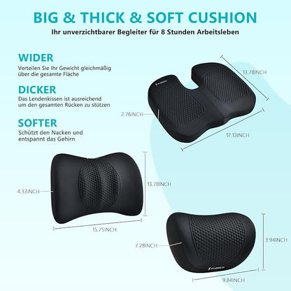 FLORICH 3 PCS Seat Cushion for Carseat Lumbar Support Pillow Car Neck Headrest Pillows Memory Foam Gel Memory Foam Massage Point Seat Pads Pressure Relief Back Cushion for Office Chair(Black)