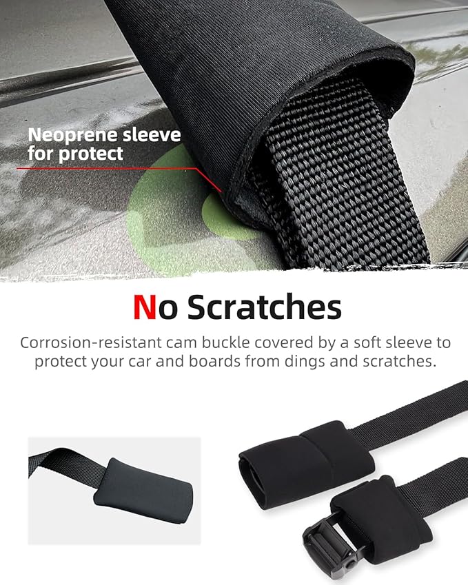 Abahub Soft Roof Rack Pads with 2 Tie Down Straps, 2 Tie Down Ropes, 2 Hood Loops and Storage Bag, for Surfboard, Kayak, Canoe, Heavy Duty Universal Car Roof Racks System Black 30 Inch