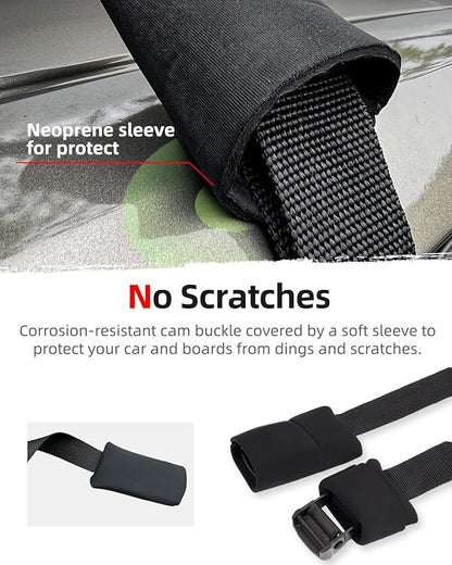 Abahub Soft Roof Rack Pads with 2 Tie Down Straps, 2 Tie Down Ropes, 2 Hood Loops and Storage Bag, for Surfboard, Kayak, Canoe, Heavy Duty Universal Car Roof Racks System Black 30 Inch