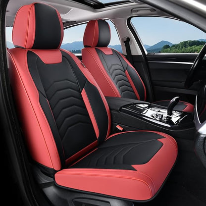 Coverado Front Seat Covers for Cars, 2 Pack Faux Leather Car Seat Covers, Waterproof Automotive Seat Covers Driver Car Seat Protector Car Seat Cushion Universal Fit for Most Cars Trucks SUV, Red&Black