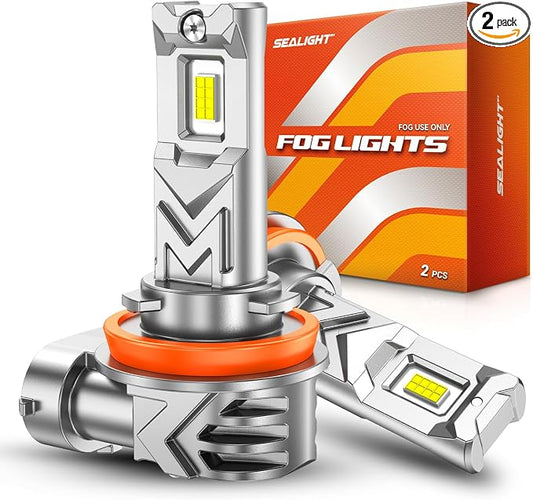 SEALIGHT H11 LED Fog Light Bulb, 17000LM 6500K White, 800% Brighter, Copper Cooling, 1:1 Size, Replacement for H16/H8/H11 LED Fog Lights, Plug & Play, IP68 Waterproof, 60,000Hrs Lifespan, Pack of 2