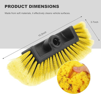 10.2" Car Wash Brush Head, Flow-Thru Auto Camper Cleaning Brushes with Soft Bristle, Universal Detailing Brush Head for Vehicle Boat Exterior Washing, Car Accessories (Yellow)