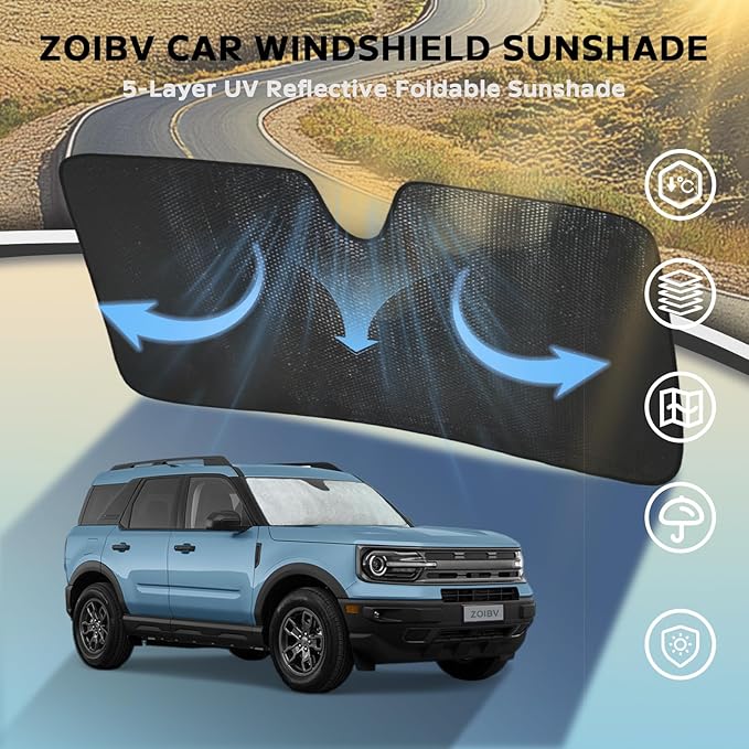 Car Windshield Sun Shade for Ford Bronco Sport 2021-2025 2026, 5-Layer Bubble Foldable Thicken Front Window Sunshade Sun Visor Protection Accessories - Blocks Heat & UV Rays Keep Car Cooler