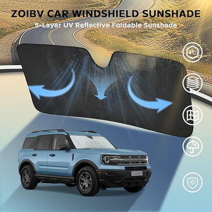 Car Windshield Sun Shade for Ford Bronco Sport 2021-2025 2026, 5-Layer Bubble Foldable Thicken Front Window Sunshade Sun Visor Protection Accessories - Blocks Heat & UV Rays Keep Car Cooler