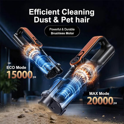 Ultra Car Vacuum Cleaner Cordless, Handheld 2-in-1 Vacuum and Blower 25000PA Suction, Portable Wireless Mini Vacuum for Interior Detailing, USB-C Rechargeable for Home Pet Hair. (Orange)
