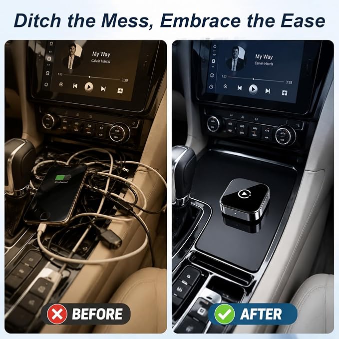 Wireless CarPlay & Android Auto Adapter for Cars, Converts Wired CarPlay to Wireless, Fast Auto Connect, Plug and Play, Stable Bluetooth WiFi Connection for iPhone and Android