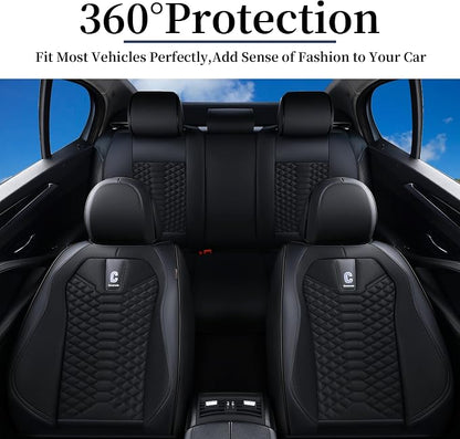 Coverado Car Seat Covers Full Set, 5 Seats Universal Seat Covers for Cars, Breathable Fabric& Faux Leather Auto Seat Cushions, Front and Rear Seat Protectors Fit for Most Sedans SUV Truck, Black
