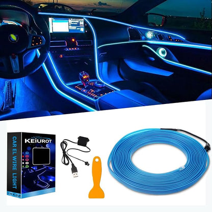 El Wire Lights for Car Inteior Dash Light Blue Neon Lights 16FT/5M Car Led Strip Light USB 5V Decoration
