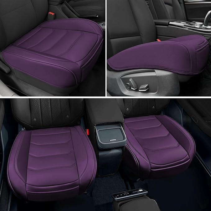 BOPUOVRE Car Seat Cover for Luxury & Comfort - PU Leather, Anti-Slip, Full Wrap Protection with Storage Pocket for Bottom Cushion - Universal Fit for 95% of Vehicles (Purple,1 Piece)