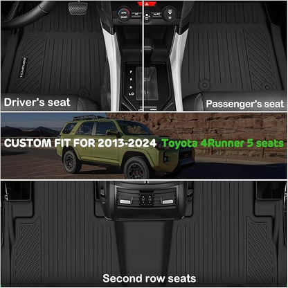 Floor Mats for Toyota 4Runner 2013-2024 (Only for 5 Seats) Upgrade Trunk Mat with Backrest Mat All Weather TPE Floor Liners Fit for Toyota 5th Gen 4 Runner Anti-Slip Full Set Car Accessories