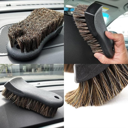 Leather Cleaning Brush for Car Interior, Long Bristle Horse Hair Vehicle Leather Cleaner Brush, Scratch-Free Automotive Interior Seat Cleaner, Universal for Vehicles (Black)