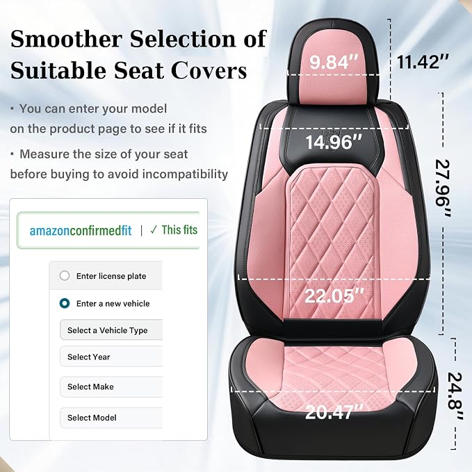 Coverado Leather Seat Covers, Car Seat Cover Front Seats, Waterproof Seat Covers, Luxury Faux Leather Car Seat Protectors, Black and Pink Car Seat Cover Universal Fit for Most Cars