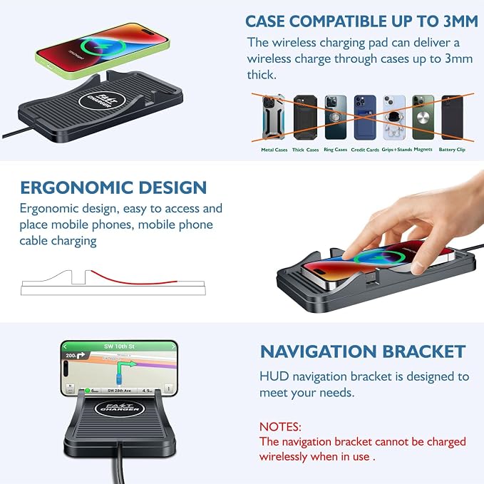 Wireless Charger Car Charging Pad Non-slip 15W 10W 7.5W Fast Charger Mount Adapter for iPhone 13 12 Pro Max 11 8 Plus X XR Xs LG G8 Samsung Note 20 10 Galaxy S10 S20 S21 S22 S23 S24 S25 Android Phones