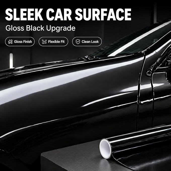 7.5 Mil Gloss Black Automotive Wrap, 60in×5FT Self-Healing Paint Protection Film, Anti-Yellowing Scratch Resistant Car Body Shield for Sedan, SUV, Truck