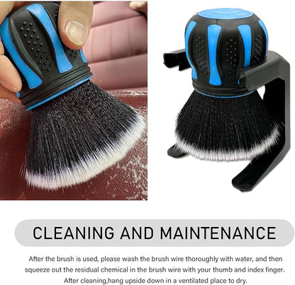 Car Cleaning Brush, Air Conditioning Vent Seat Gap Detail Dust Removal Brush with Storage Rack, Multi-Function Ball Soft Brush with Non-Slip Handle, for Most Cars Trucks Home (Blue)
