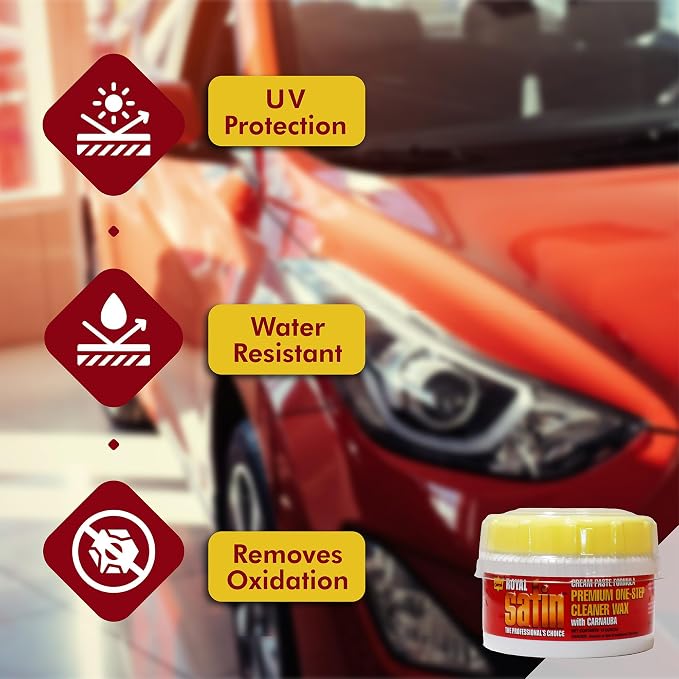 Garry's Royal Satin One Step Cleaner Wax - Deep Clean, Shine, and Protect Your Vehicle's Finish - Car, Truck, Bus - Carnauba/Hydro-Polymers - Original Cream Paste, 10 Oz