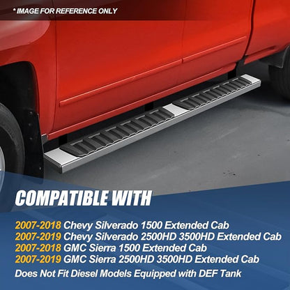 Auto Dynasty Running Boards Double Cab Compatible with 2007-2019 Chevy Silverado GMC Sierra 1500 2500HD 3500HD Extended Cab, Stainless Steel Side Steps Nerf Rails Bars, 6.7" Step Bars, Chrome Polished